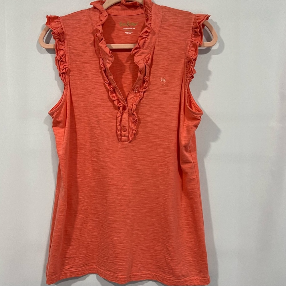 Lilly Pulitzer Coral Ruffle Sleeveless Polo Top
